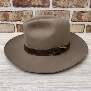 VTG 80s Banana Republic Travel Safari Co Wool Felt Fedora Hat Brown Wide Brim S